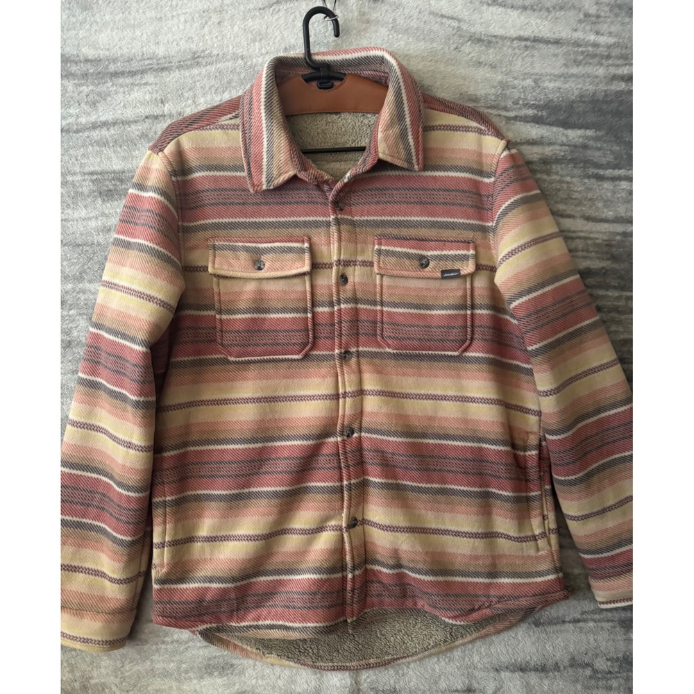 Eddie Bauer Men Bison Stripe Sherpa Lined Fleece Shirt Jacket EB002235 Large NEW